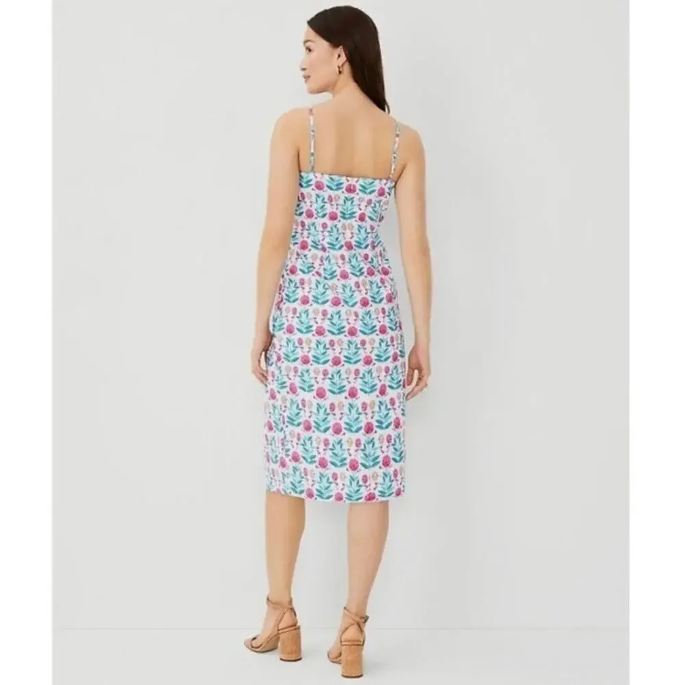 NWT Ann Taylor Sz 0 Petite Floral Scoop Neck Sleeveless Midi Sheath Dress Preppy